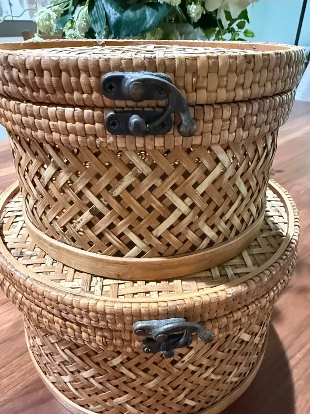 Woven Round Rattan Storage Boxes - Natural Brown 8